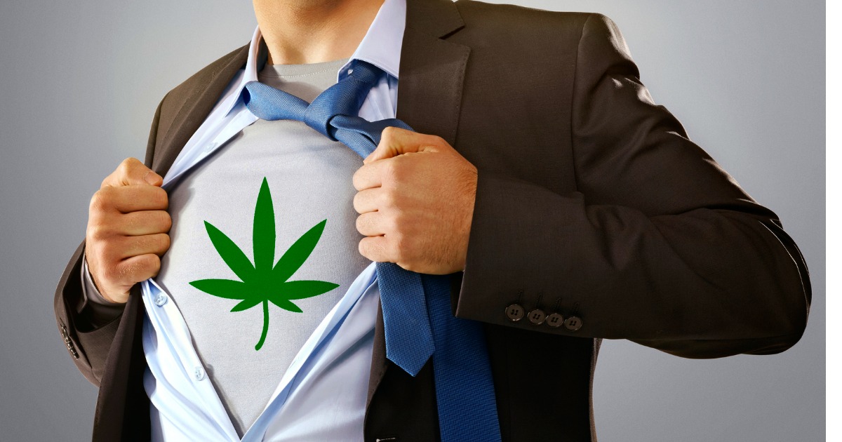 Cannabis Superhero Opens Shirt to Reveal Marijuana Undershirt