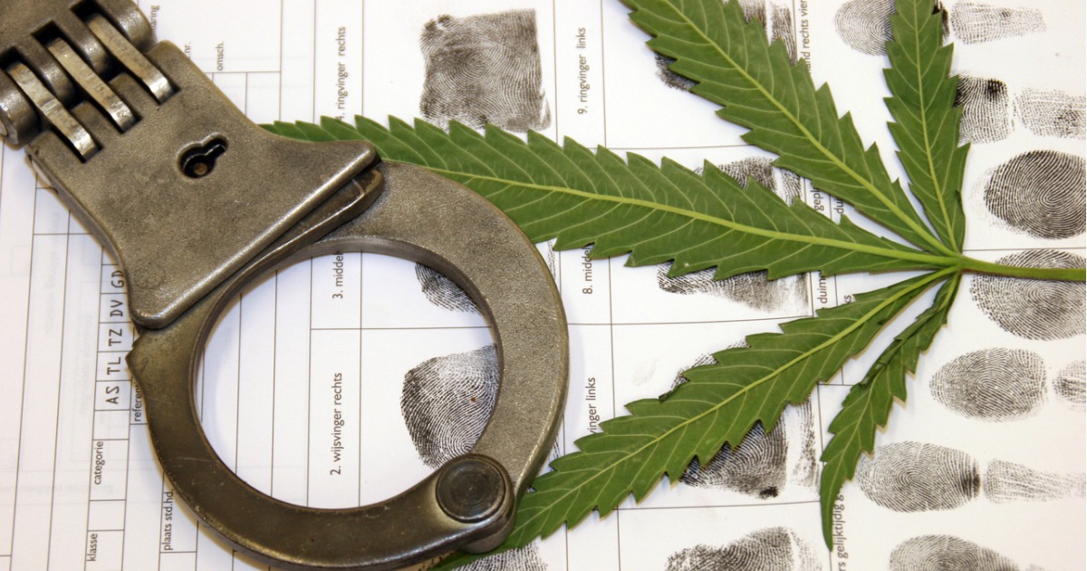 Handcuffs, Marijuana Leaf & Fingerprints